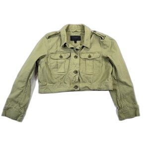 J.Crew Women's Cropped Military Utility Jacket Green Cotton Field Coat Size L